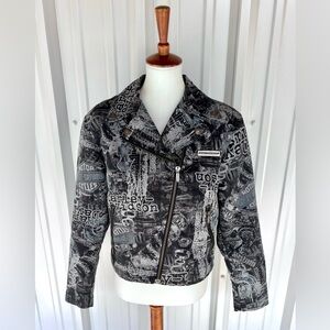 Harley Davidson Motorcycle Graphic Gray Black Biker Riding Jacket Womens Sz. M